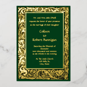 Art Nouveau Birds & Floral Foliage Border Foil Invitation