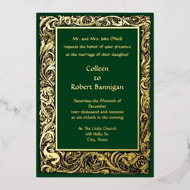 Art Nouveau Birds & Floral Foliage Border Foil Invitation (Front)