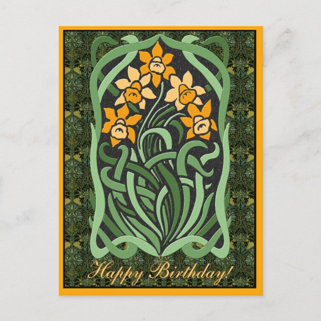 Art Nouveau Birthday Daffodils (Personalized) Postcard (Front)