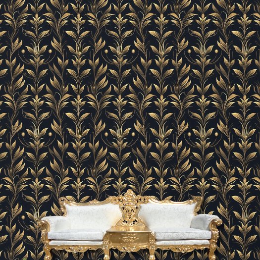 Art Nouveau Black and Gold Foliage Peel and Stick