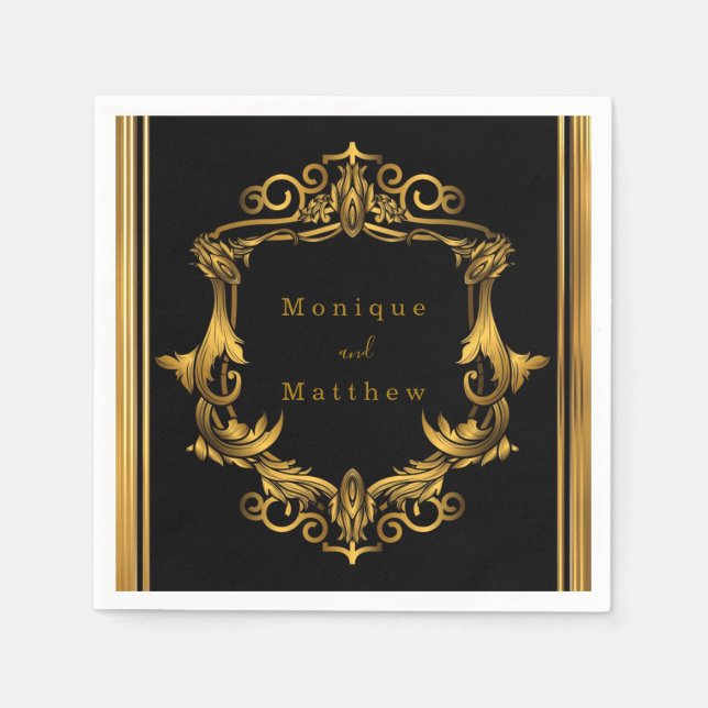 Art Nouveau Black and Gold Royal Wedding Napkins (Front)