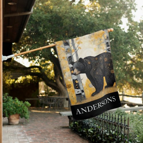 Art Nouveau Black Bear Forest  House Flag