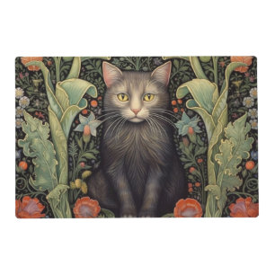 Art nouveau black cat and red flowers placemat