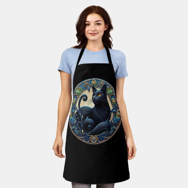 Art Nouveau Black Cat Celtic Apron (Worn)