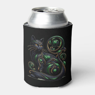 Art Nouveau Black Cat Celtic Can Cooler