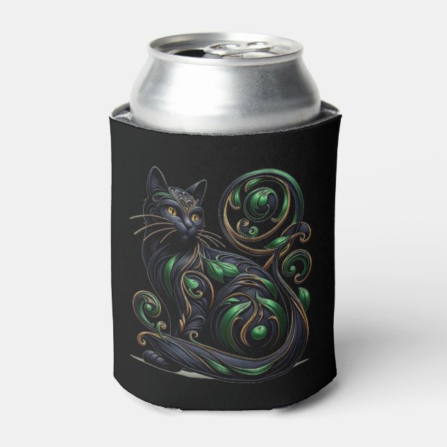 Art Nouveau Black Cat Celtic Can Cooler (Can Front)