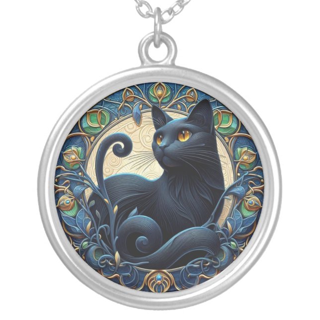 Art Nouveau Black Cat Celtic Necklace (Front)