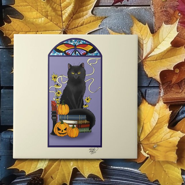 Art Nouveau Black Cat Ceramic Tile (Creator Uploaded)