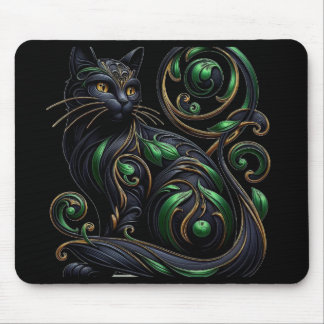art nouveau Black Cat Mouse Pad