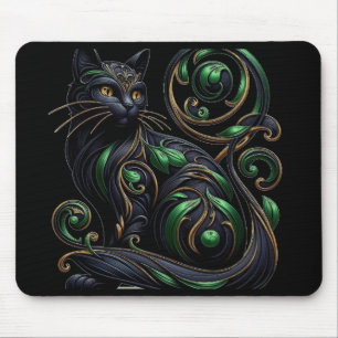 art nouveau Black Cat Mouse Pad