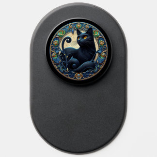 Art Nouveau Black Cat PopGrip with Emerald Green PopSocket