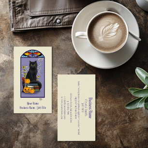 Art Nouveau Black Cat Pumpkin Purple Autumn Yellow Business Card