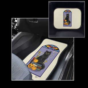Art Nouveau Black Cat Pumpkin Purple Autumn Yellow Car Floor Mat