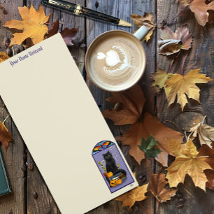 Art Nouveau Black Cat Pumpkin Purple Autumn Yellow Magnetic Notepad