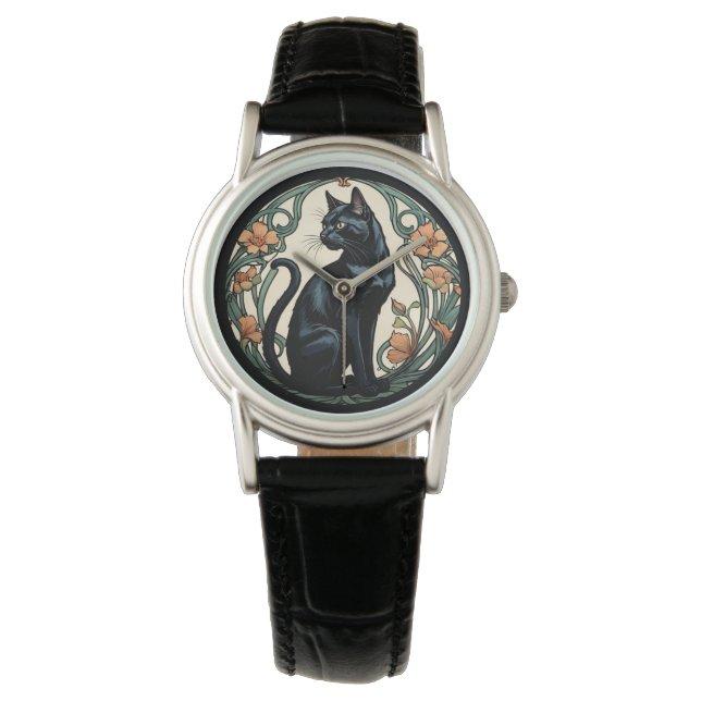 Art Nouveau Black Cat Watch (Front)