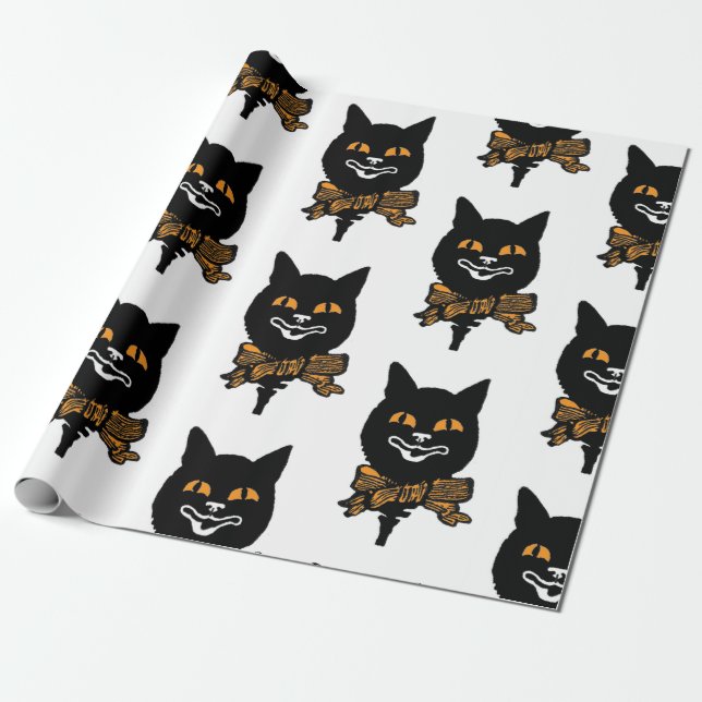 ART NOUVEAU BLACK CAT Wrapping Paper HALLOWEEN (Unrolled)