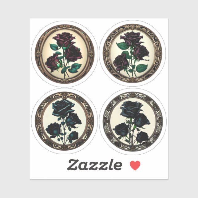 Art Nouveau Black Roses Red Rose Assortment #1 Sticker (Sheet)