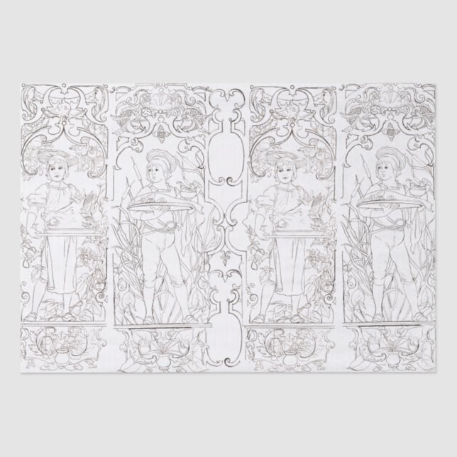 Art Nouveau Black White Cooks Boys Decoupage Tissue Paper (Front)