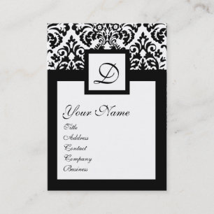 ART NOUVEAU BLACK WHITE DAMASK SQUARE MONOGRAM BUSINESS CARD