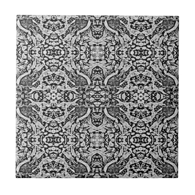 Art Nouveau Black White Gray Mirror Art Pattern Ceramic Tile (Front)