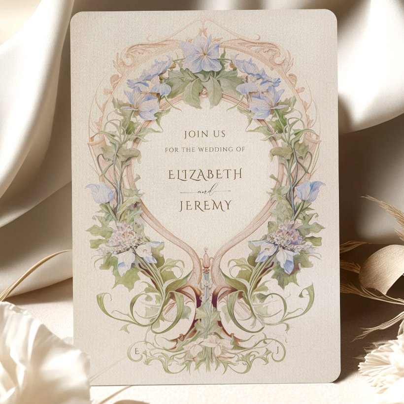 Art Nouveau Bliss - Pastel Floral Wedding Invitation (Creator Uploaded)