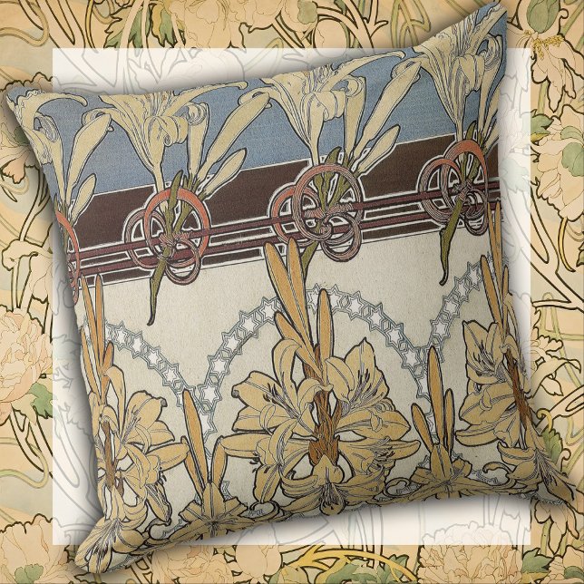 Art Nouveau Bloom & Line Throw Pillow (Creator Uploaded)