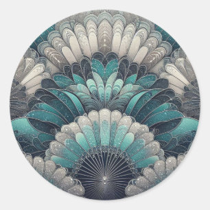 Art Nouveau Blue and Silver Fans Classic Round Sticker