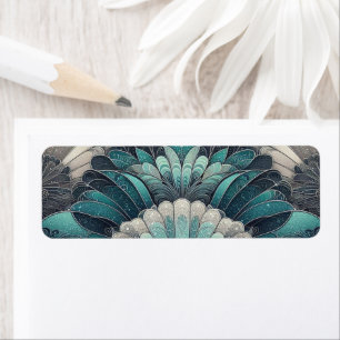 Art Nouveau Blue and Silver Fans Label