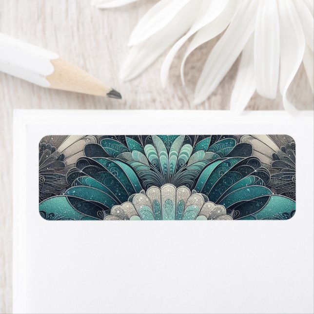 Art Nouveau Blue and Silver Fans Label (Insitu)