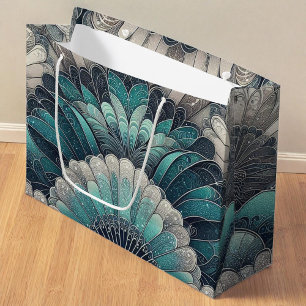 Art Nouveau Blue and Silver Fans Large Gift Bag