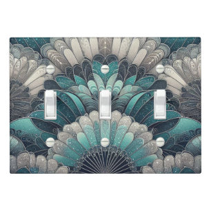 Art Nouveau Blue and Silver Fans Light Switch Cover