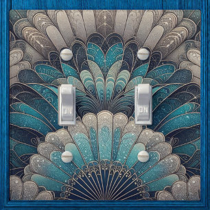 Art Nouveau Blue and Silver Fans Light Switch Cover