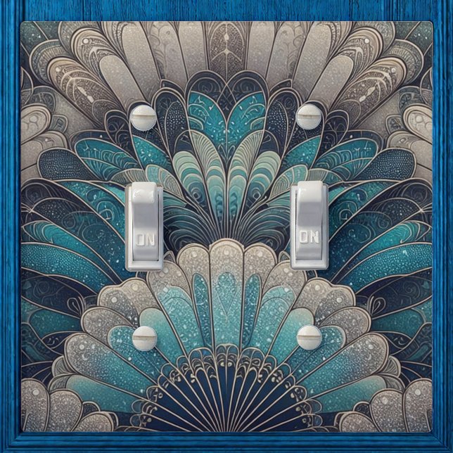 Art Nouveau Blue and Silver Fans Light Switch Cover (Creator Uploaded)