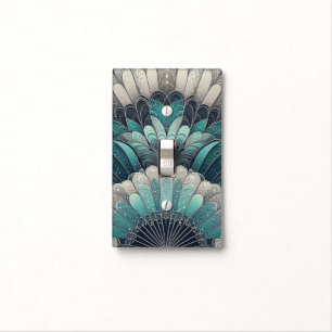 Art Nouveau Blue and Silver Fans Light Switch Cover