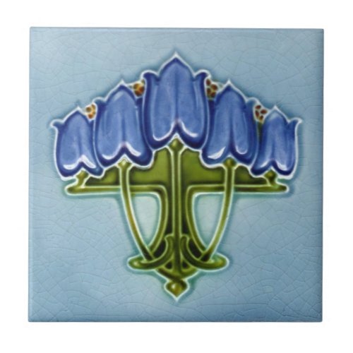 Art Nouveau Blue Floral Faux Relief Tile Repro