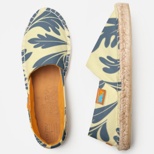 Art Nouveau Blue Floral on Pale Yellow Espadrilles