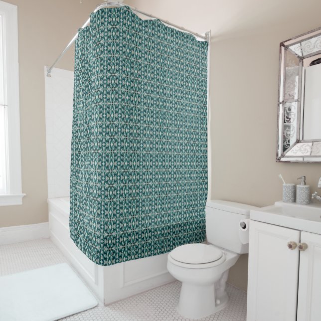 Art Nouveau Blue Green Geometric Shower Curtain (In Situ)