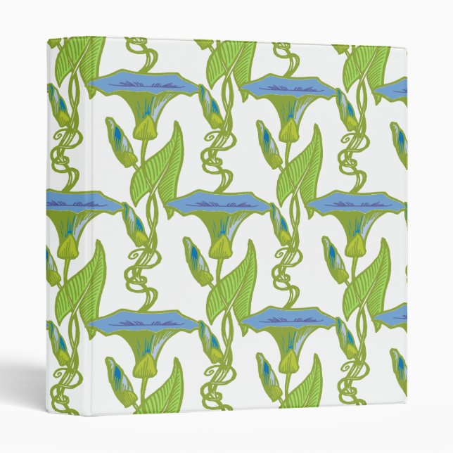 Art Nouveau blue Ipomoea floral wallpaper damask 3 Ring Binder (Front/Spine)