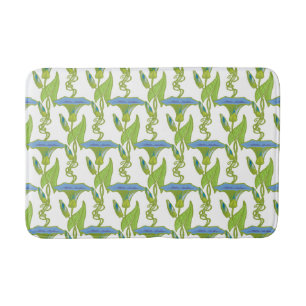 Art Nouveau blue Ipomoea floral wallpaper damask Bath Mat