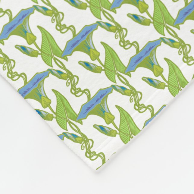 Art Nouveau blue Ipomoea floral wallpaper damask Fleece Blanket (Corner)