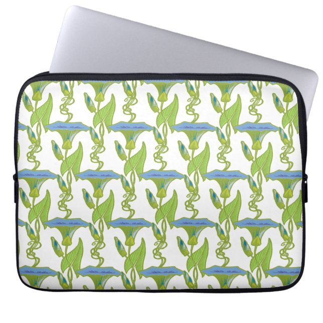 Art Nouveau blue Ipomoea floral wallpaper damask Laptop Sleeve (Front)