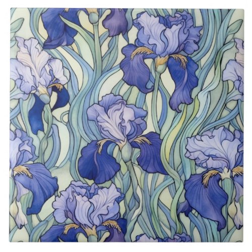 Art Nouveau blue iris  Ceramic Tile