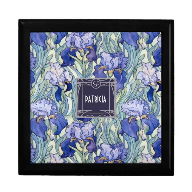 Art Nouveau blue iris name Gift Box (Front)