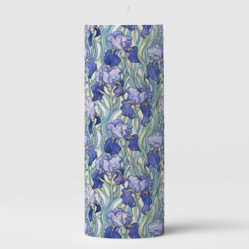 Art Nouveau blue iris Pillar Candle