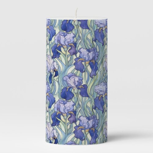 Art Nouveau blue iris Pillar Candle