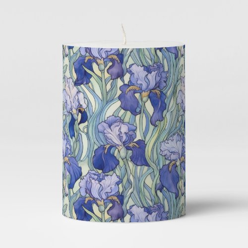 Art Nouveau blue iris Pillar Candle