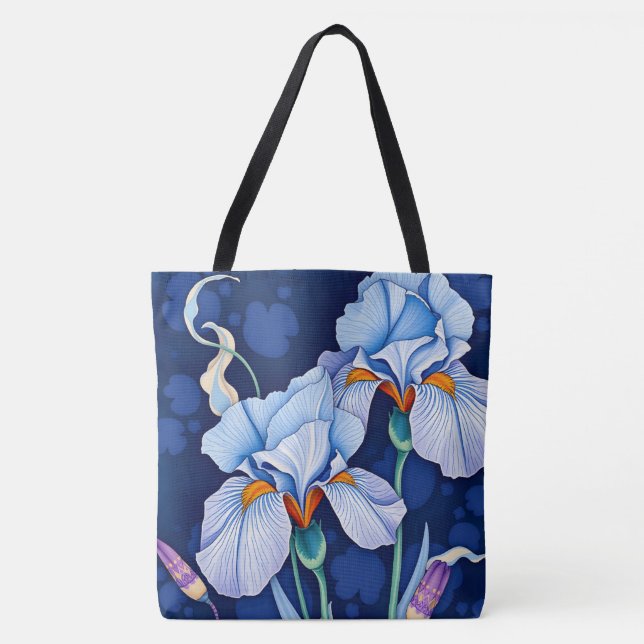 Art Nouveau Blue Iris Tote Bag (Front)