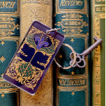 Art Nouveau Blue Lily Keychain<br><div class="desc">This design has been adapted from an antiquarian 1902 book cover and Features an art nouveau blue lily flower and stylized gilt leaf pattern set against a dark blue background with deep forest green accents. For book lovers, readers, writers, bibliophiles, bibliomaniacs, book collectors, booksellers, book experts, book worms, book obsessed,...</div>