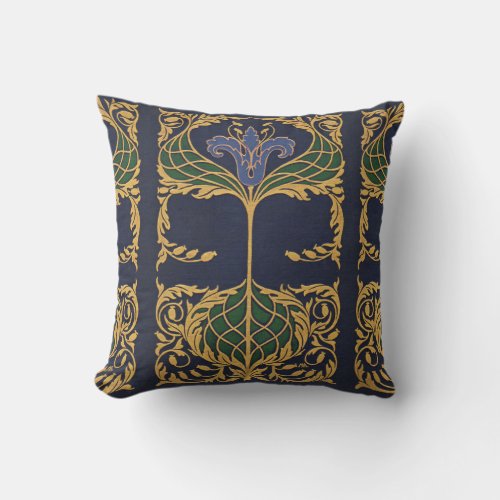 Art Nouveau Blue Lily Throw Pillow