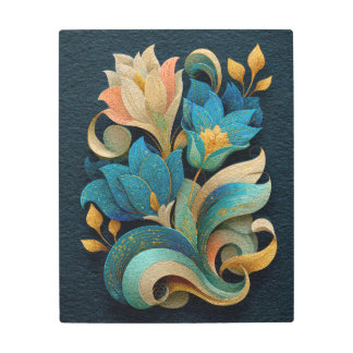 Art Nouveau Blue Lotus Metal Art Print
